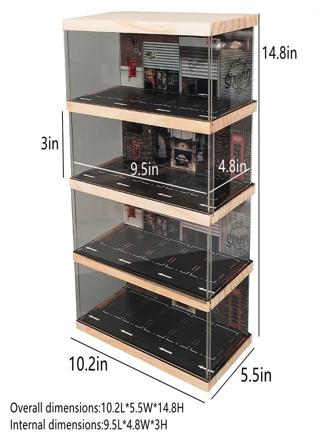 kivcmds 1:64 Scale 4-Tiers Vehicle Model Display Case for Sports Car and Lego Model Collectors, Display Stand for Alloy Car Model Toy with Parking Lot Scene (4-Tiers Auto Repair Store Scene) - Image 5